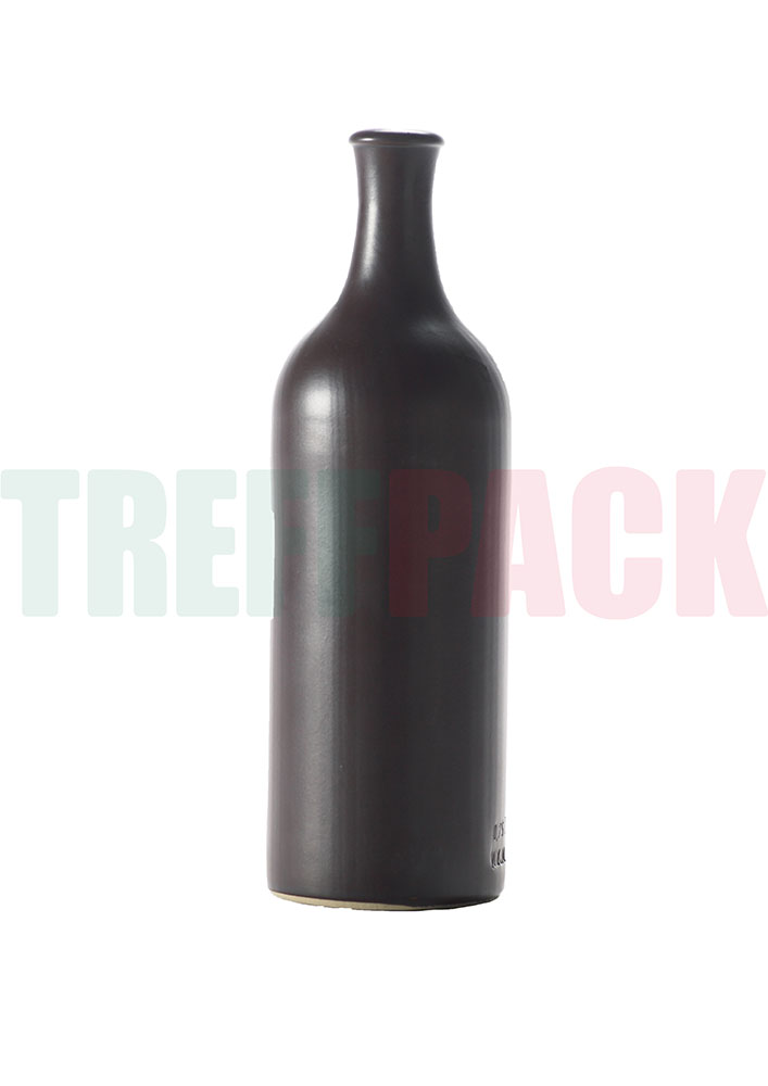 Black 750 ml Stoneware Wine Bottle with Cork Finish