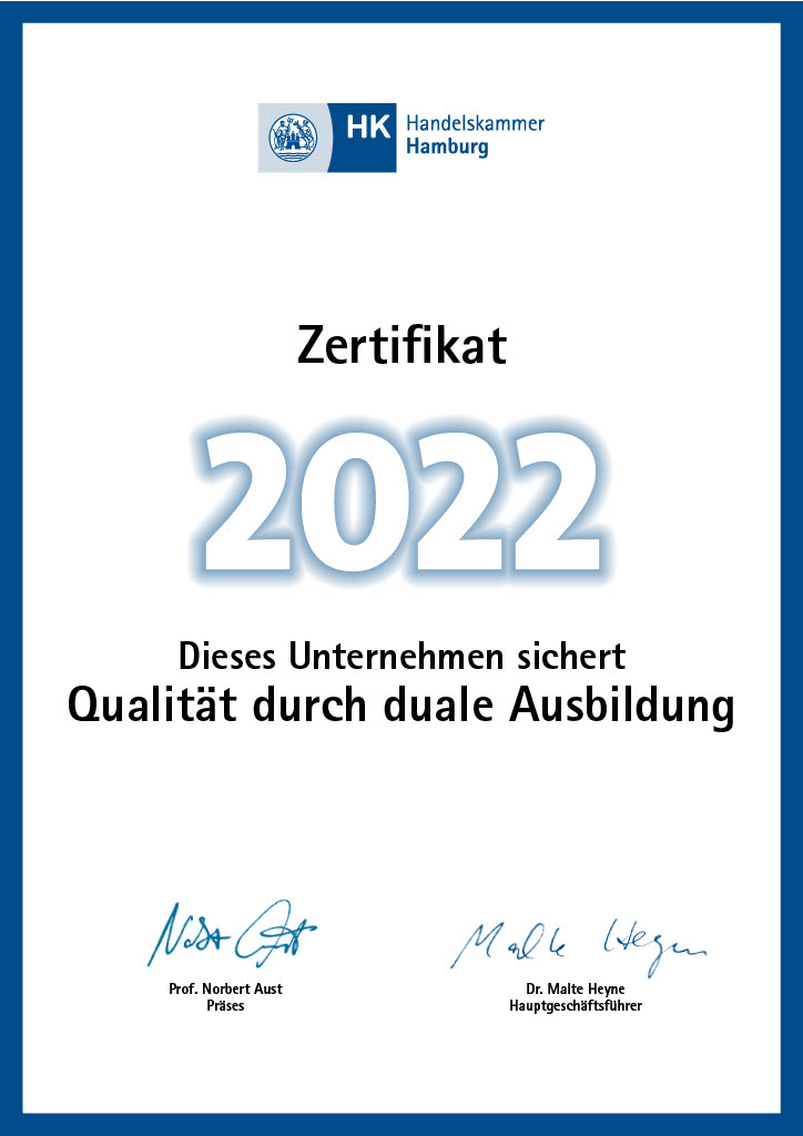 Zertifikat der IHK für die Qualität der Ausbildung bei TREFFPACK