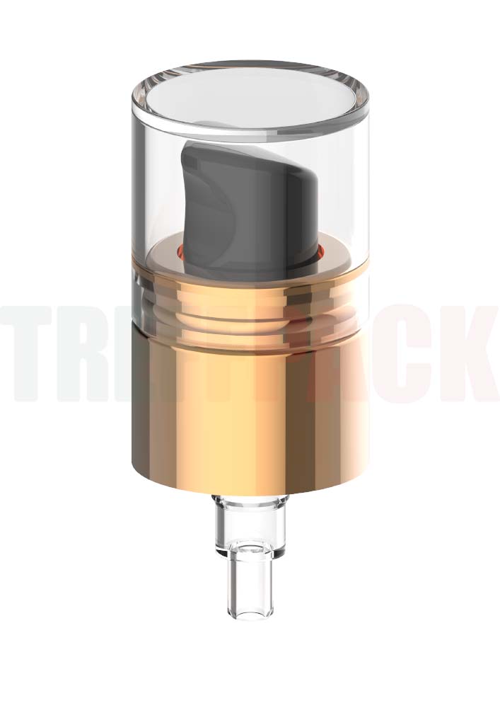 Kosmetischer Pumpspender Typ L 24/400 mit goldenem Kragen für Glasflaschen 